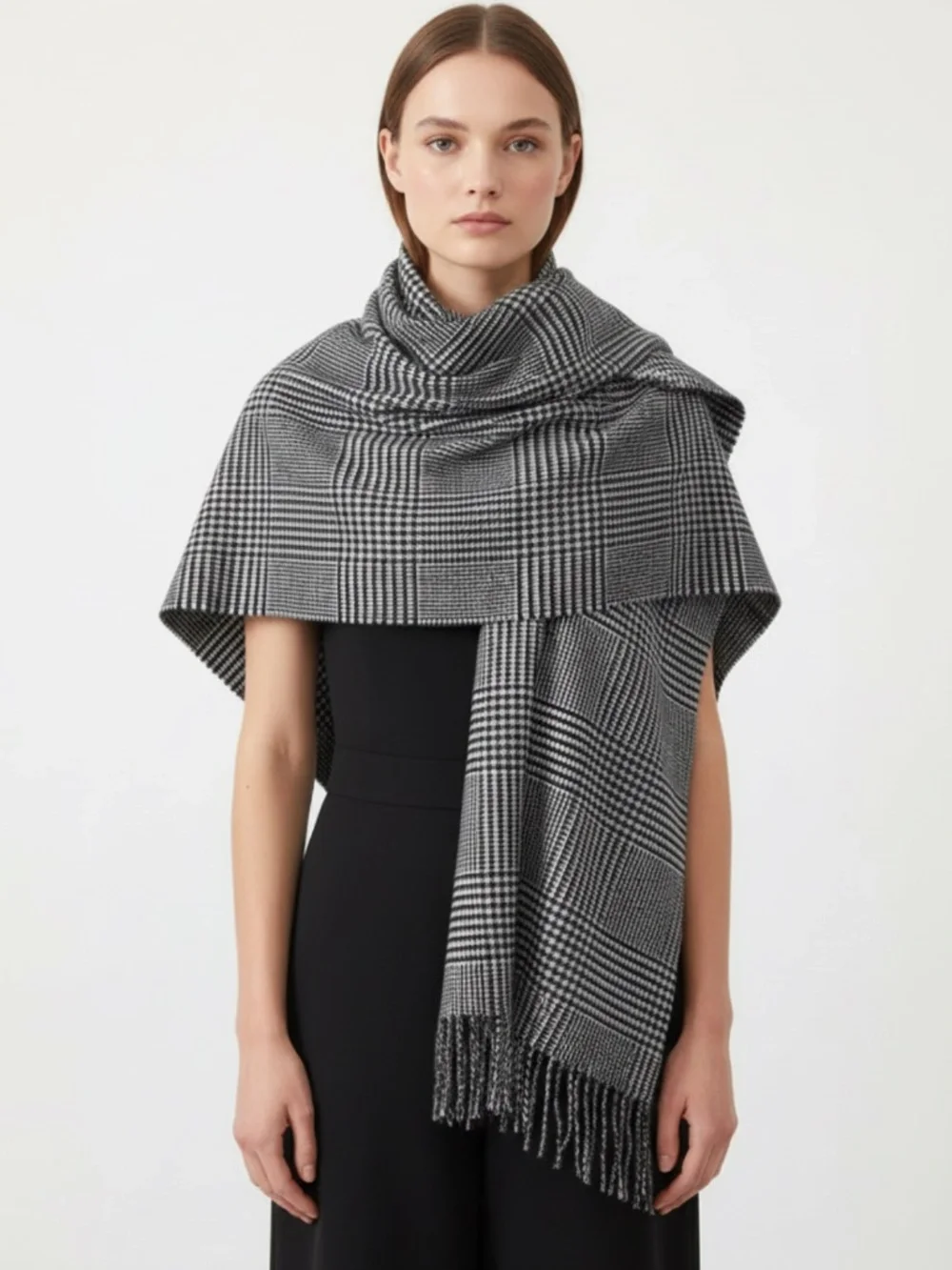 J.Crew Glen Plaid Cape Scarf – Black/White